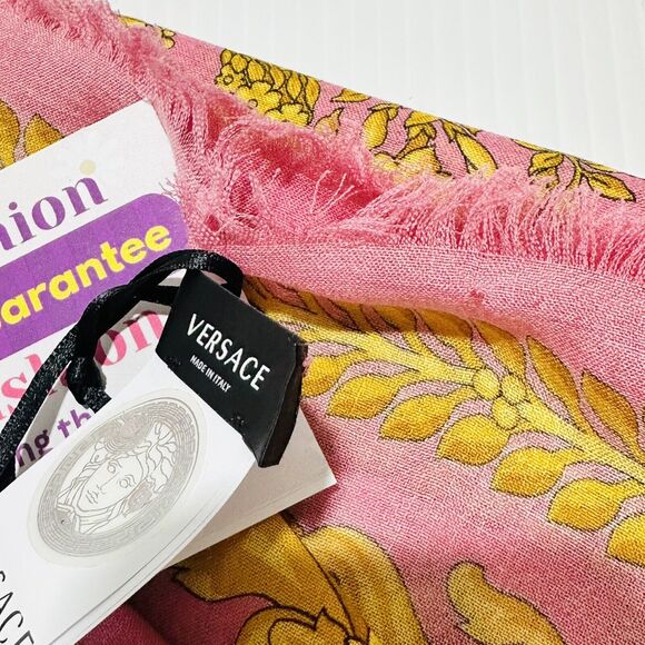 Versace Barocco Pink Gold Cashmere Silk Wool Fringe Shawl Scarf 55" NWT $750 - Picture 14 of 14